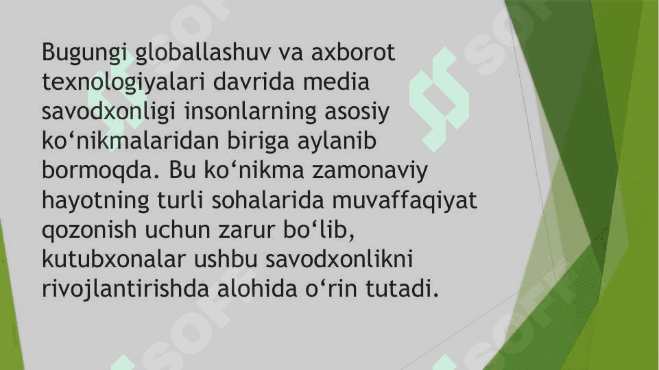 MEDIA SAVODXOLIGI VA KUTUBXONADA ISHLASH KO`NIKMALARINI SHAKLLANTIRISHDA KUTUBXONALARNING AHAMIYATI 3