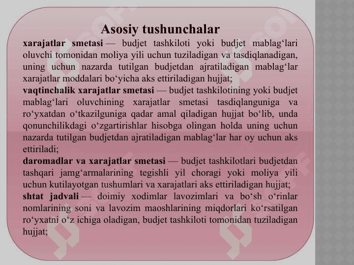 Byudjet tashkilotlari xarajatlar smetasini rejalashtirish va byudjetdan moliyalashtirishdagi moliyaviy nazorat 3