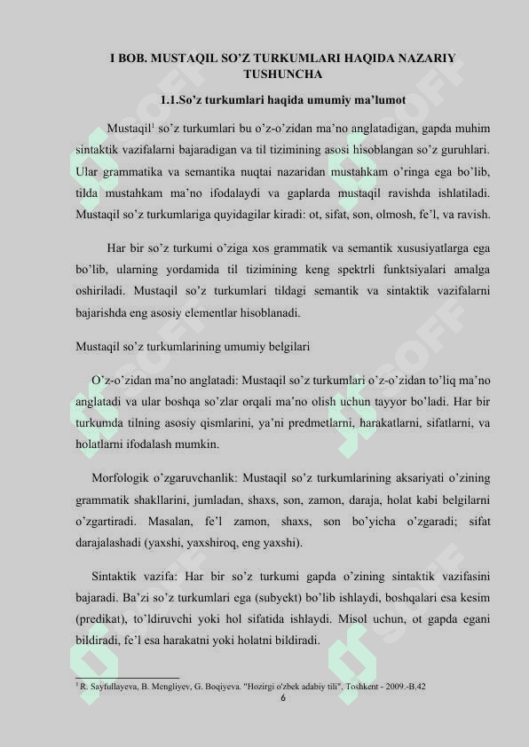 Hozirgi o’zbek adabiy tilida mustaqil so’z turkumlari. 6
