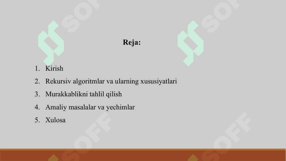 Masalalarni yechishda rekursiv hisoblash algoritmlaridan foydalanish va ularning murakkabligini tahlil qilish 2