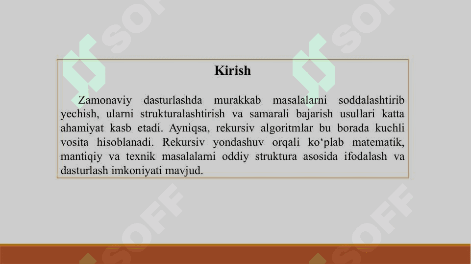 Masalalarni yechishda rekursiv hisoblash algoritmlaridan foydalanish va ularning murakkabligini tahlil qilish 3