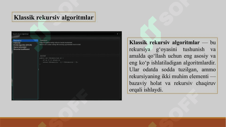 Masalalarni yechishda rekursiv hisoblash algoritmlaridan foydalanish va ularning murakkabligini tahlil qilish 8