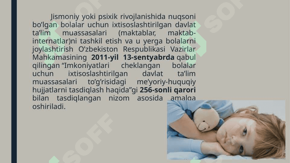 O’zbekiston Respublikasida jismoniy va ruhiy rivojlanishida nuqsoni bo’lgan bolalar va o’smirlarning ijtimoiy himoyasi 3
