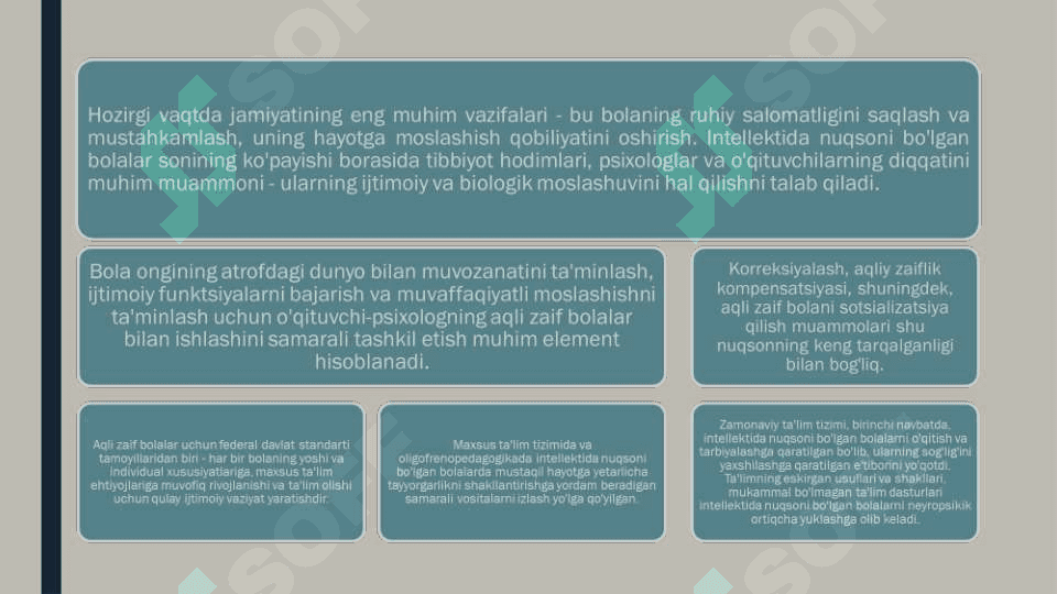 O’zbekiston Respublikasida jismoniy va ruhiy rivojlanishida nuqsoni bo’lgan bolalar va o’smirlarning ijtimoiy himoyasi 8