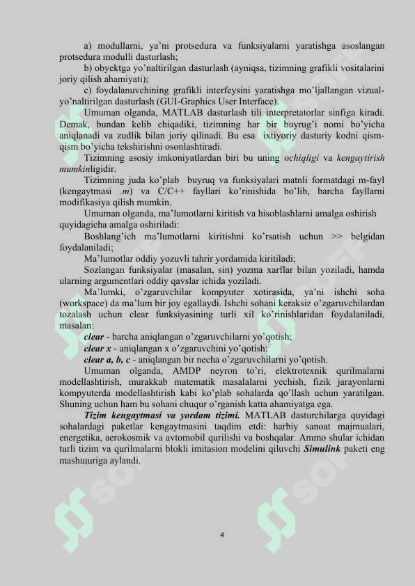 MATLAB dasturiy muhitining  vazifalari, imkoniyatlari, kengaytmasi, yordam tizimi va oddiy hisoblashlarni bajarish 4