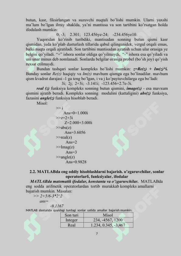 MATLAB dasturiy muhitining  vazifalari, imkoniyatlari, kengaytmasi, yordam tizimi va oddiy hisoblashlarni bajarish 7
