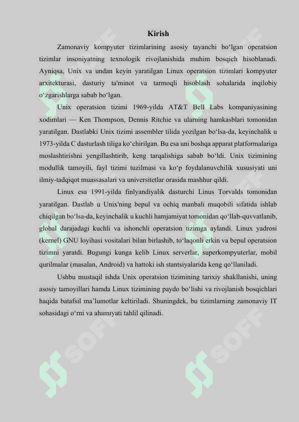 Unix operatsion tizimi yaratilish tarixi. Linux operatsion tizimi 3