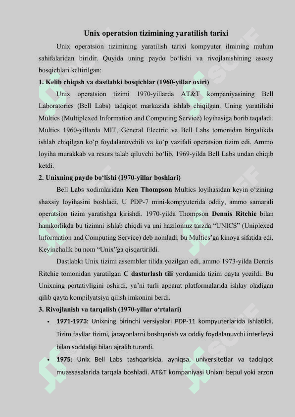 Unix operatsion tizimi yaratilish tarixi. Linux operatsion tizimi 4
