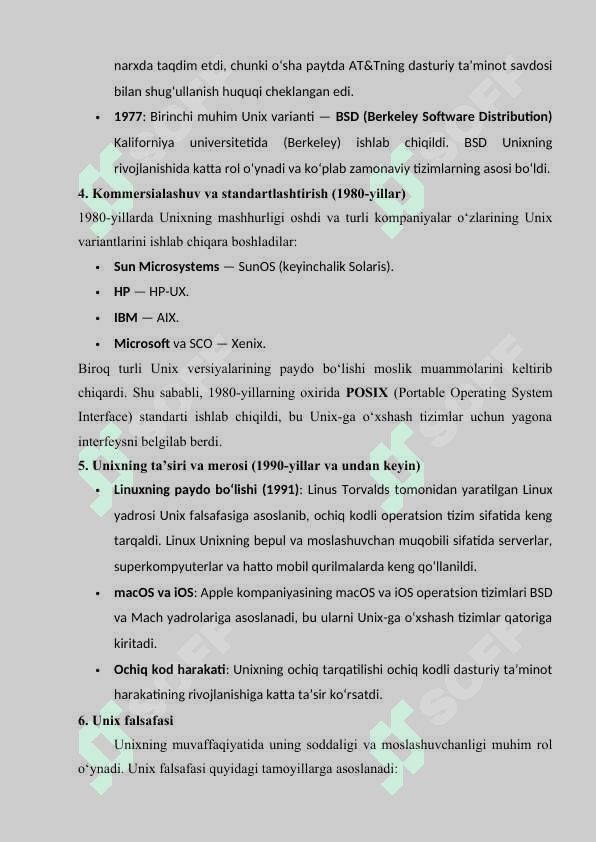 Unix operatsion tizimi yaratilish tarixi. Linux operatsion tizimi 5