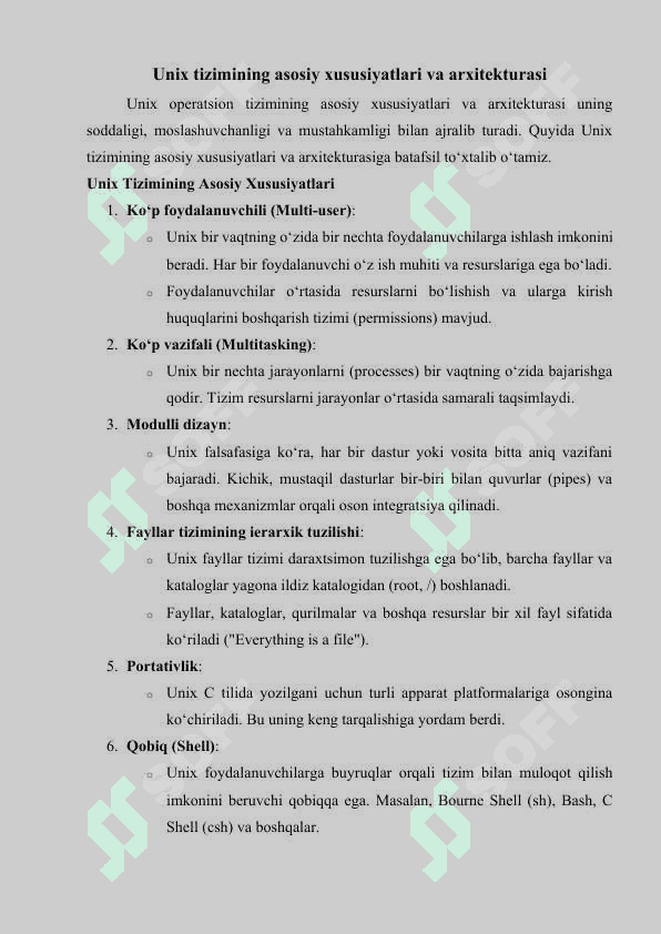 Unix operatsion tizimi yaratilish tarixi. Linux operatsion tizimi 7