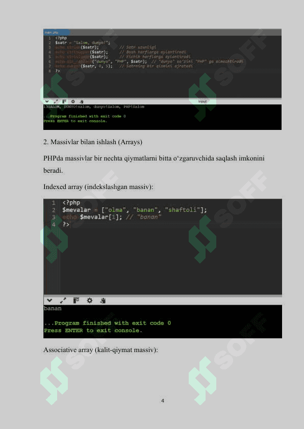 PHP da satrlar, massivlar va fayllar bilan ishlash 4