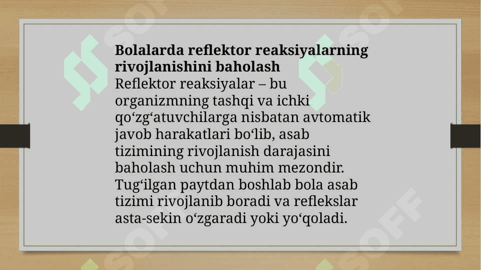 Bolada reflektor reaksiyalarining rivojlanishini baholash 3