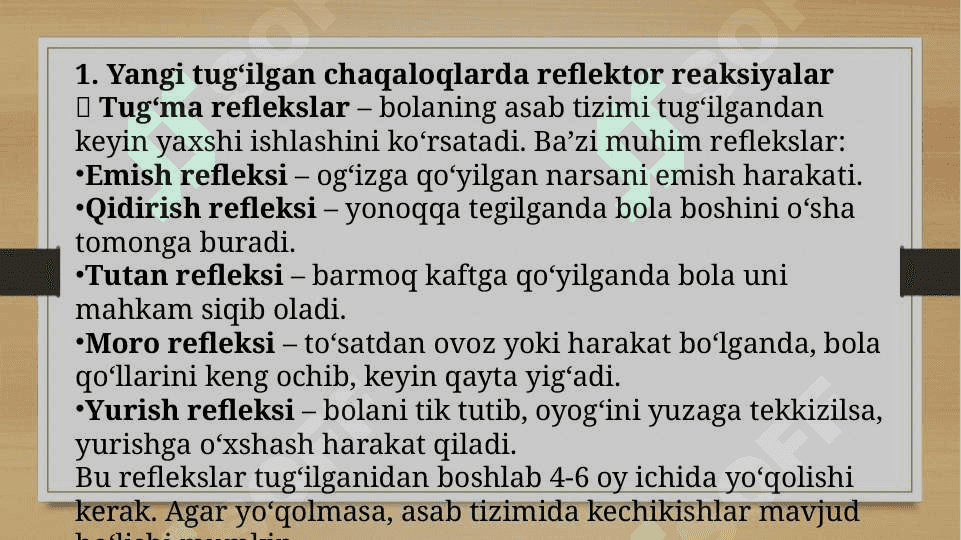 Bolada reflektor reaksiyalarining rivojlanishini baholash 4