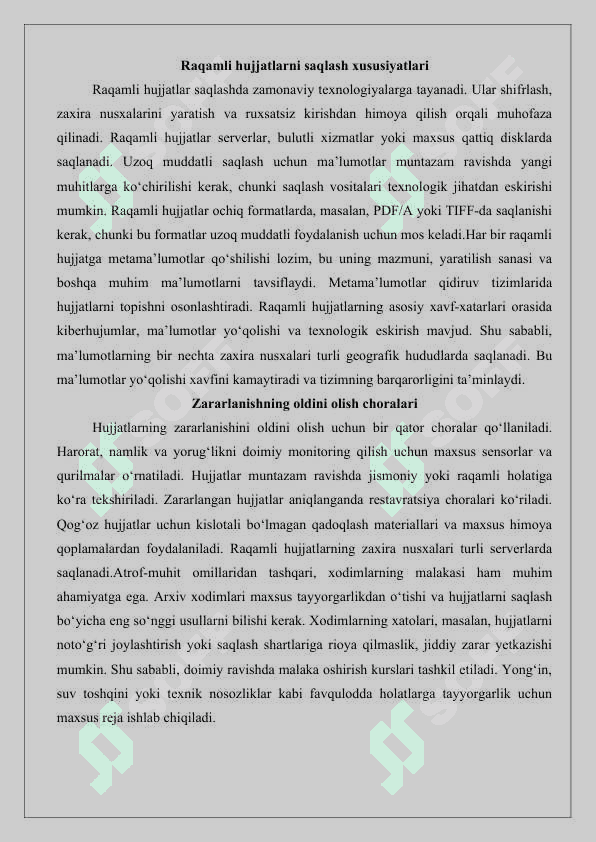 Arxiv hujjatlarini saqlash, ro’yxatga olish va ekspertiza qilish 25 4