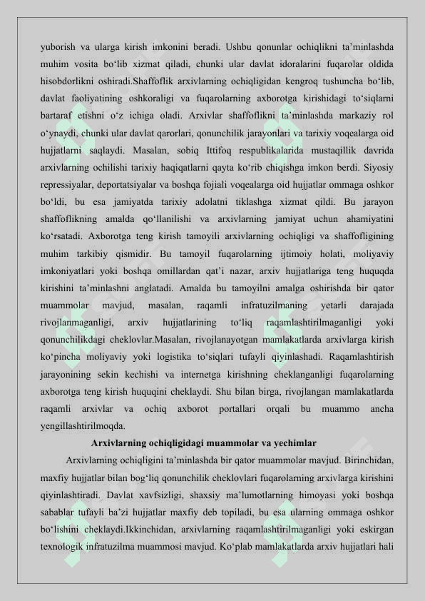 Arxivlar va jamoatchilik  ochiqlik, shaffoflik va axborotga tenglik 3