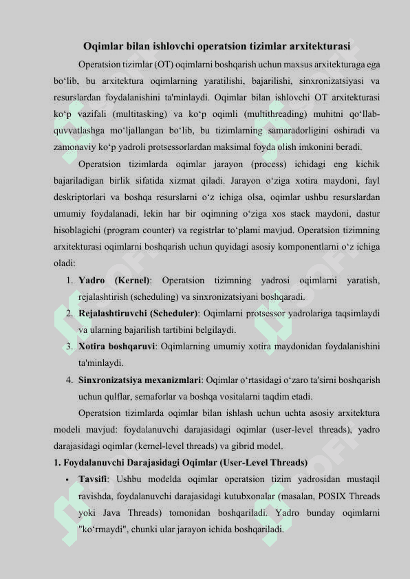 Operatsion tizimlarda oqimlar (threads) 1