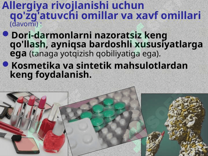Pollinozlar tasnifi , klinikasi xususiyatlari 5