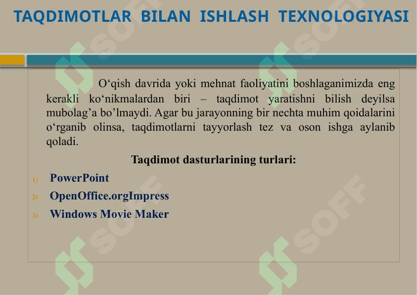 TAQDIMOTLAR  BILAN  ISHLASH  TEXNOLOGIYASI 2