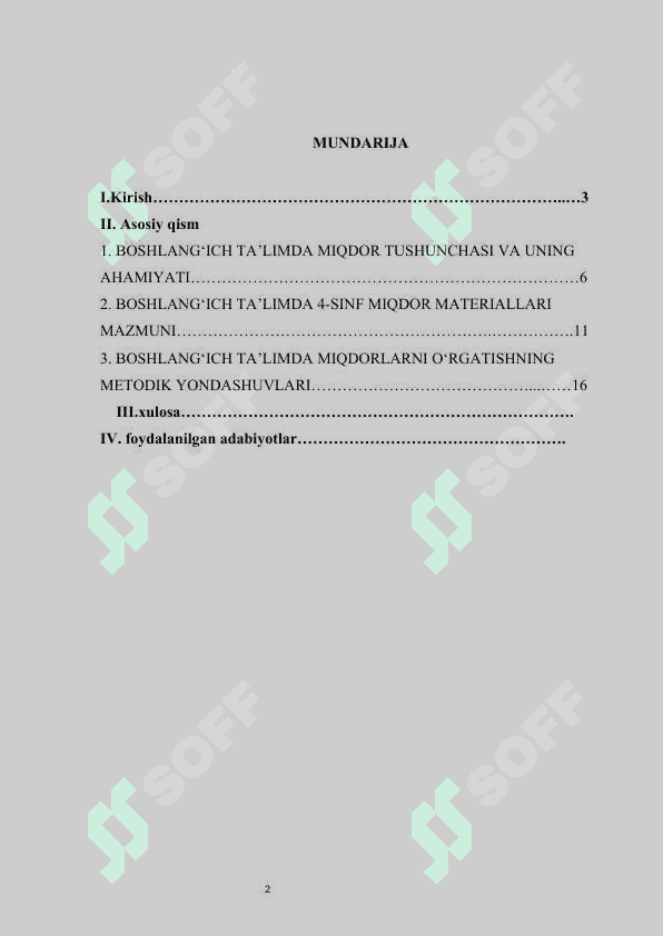 4-sinfda miqdorlarni o‘rganish kurs ishi 2