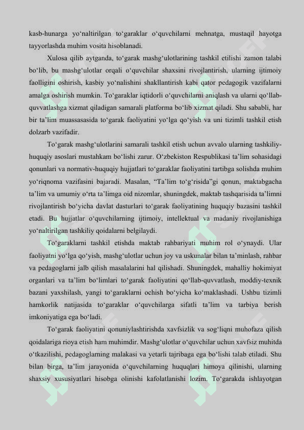 To’garak mashg’ulotlarining tashkiliy tuzilishini xususiyatlari va mashg’ulotlar mazmuni 5