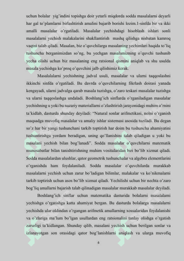 Boshlang'ich sinflarda matematika o'qitishda masalalar yechishning umumiy masalalari. 6
