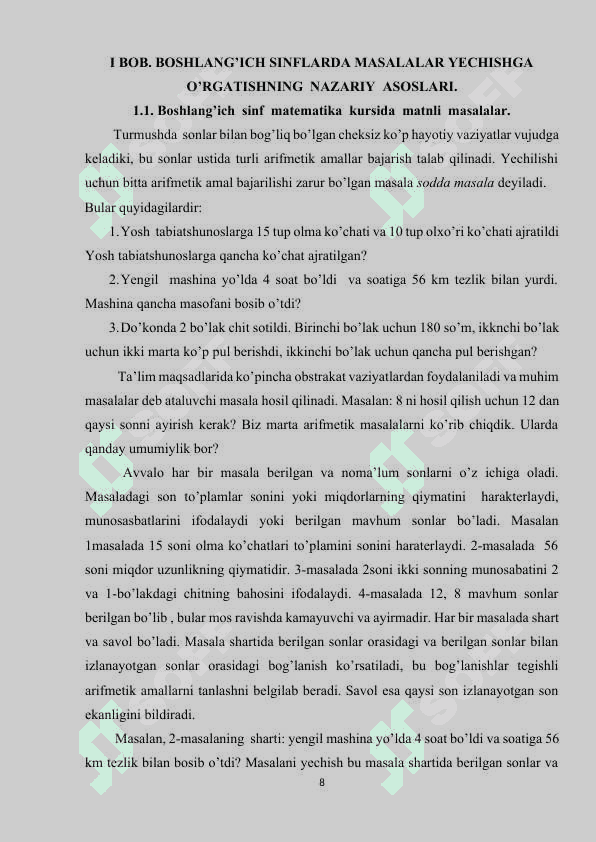 Boshlang'ich sinflarda matematika o'qitishda masalalar yechishning umumiy masalalari. 8
