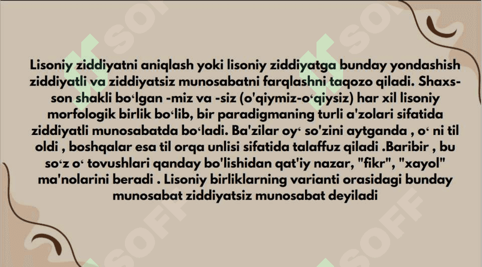 lisoniy ziddiyat va lisoniy tasnif va ularning turlari 6