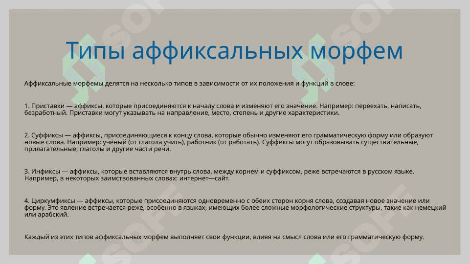 Типы аффиксальных морфем 4