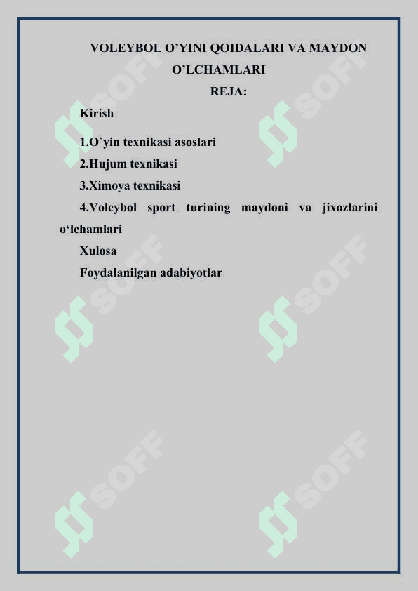 VOLEYBOL O’YINI QOIDALARI VA MAYDON O’LCHAMLARI 2