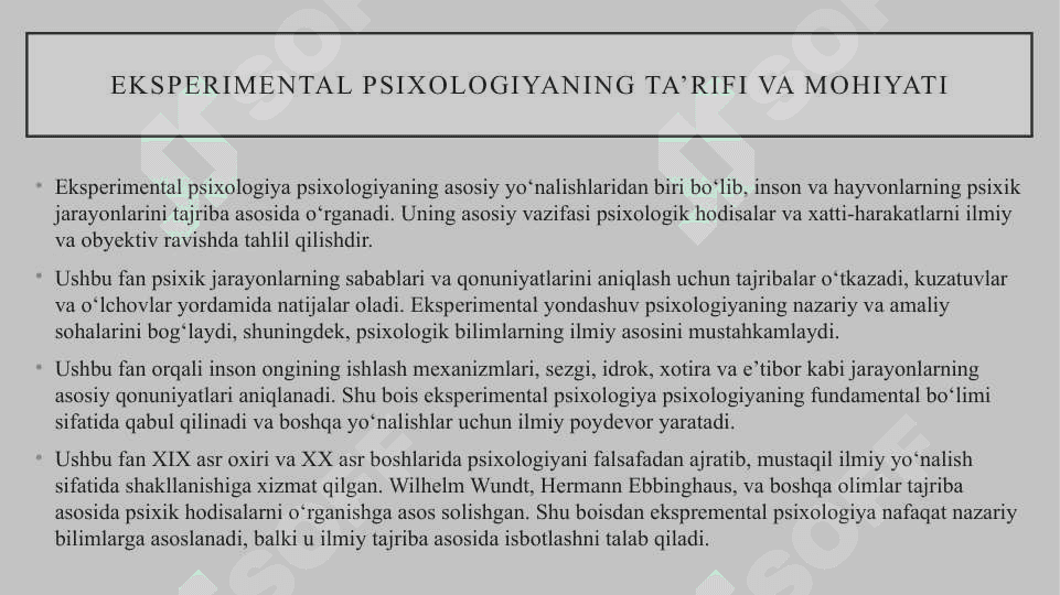 Ekspremental psixologiya fanining maqsad va vazifalari 2
