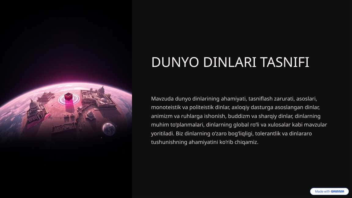 DUNYO DINLARI TASNIFI
