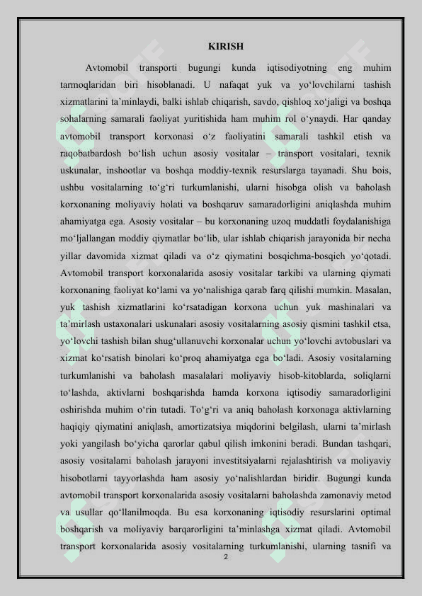 Avtomobil transport korxonalarida asosiy vositalarining turkumlanishi va ularni baholash mus.docx 2