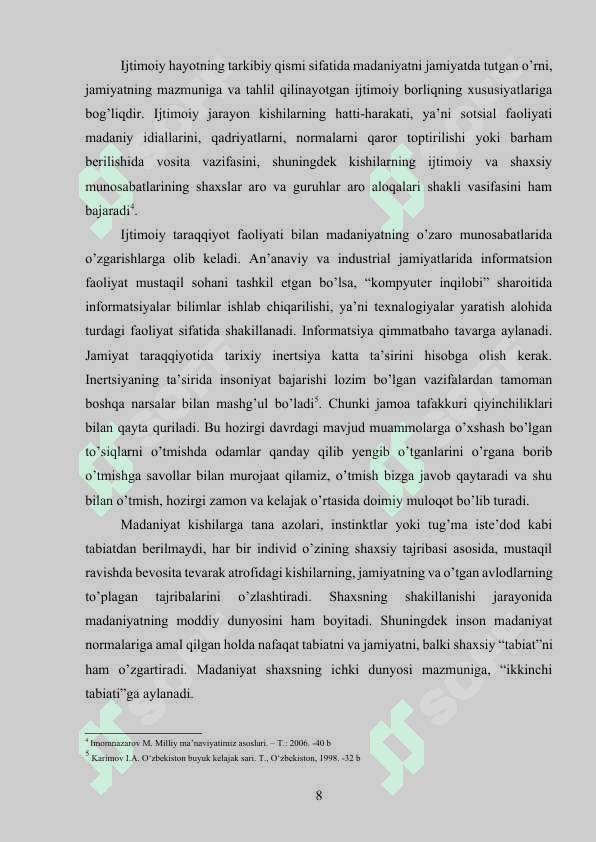 ZAMONAVIY IJTIMOIY HAYOTNING OBYEKTIV TENDENSIYALARI VA KO’PLAB XALQLARNING MA’NAVIY-MADANIY HAYOTDAGI SUBYEKTIV INTILISHLARI O’RTASIDA ZIDDIYAT MAVJUDLIGI..docx 8