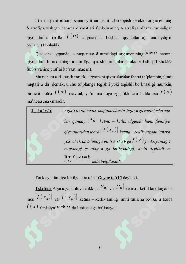 FUNKSIYA VA UNING LIMITI. CHEKSIZ KICHIK VA CHEKSIZ KATTA FUNKSIYALAR.docx 7