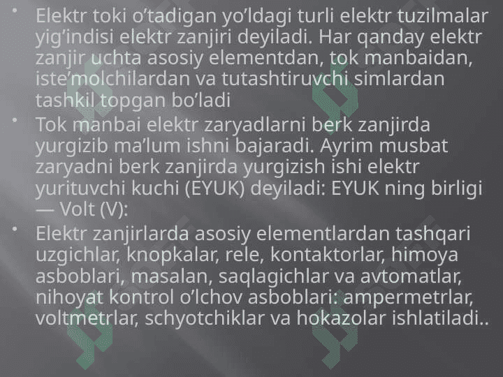 O‘zgarmas tok zanjirlarini hisoblash. 2