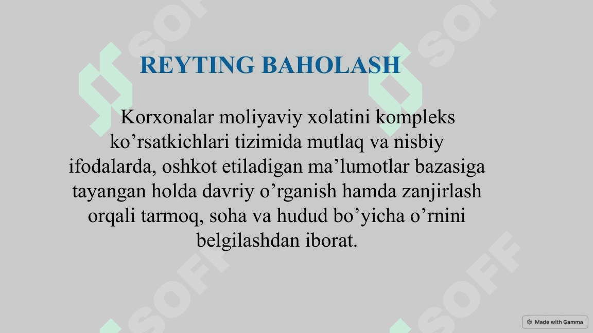 Korxonalar moliyaviy xolatini reyting baholash 4