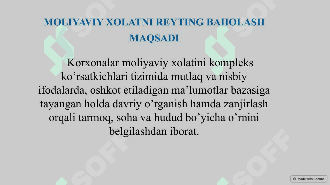 Korxonalar moliyaviy xolatini reyting baholash 5