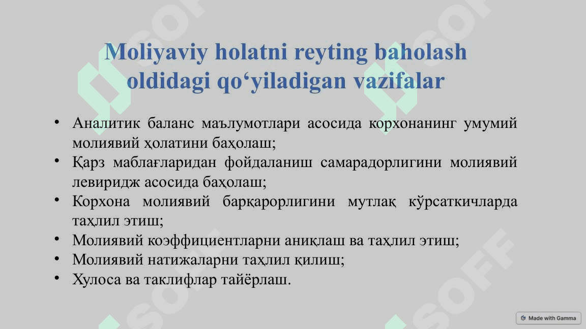 Korxonalar moliyaviy xolatini reyting baholash 6