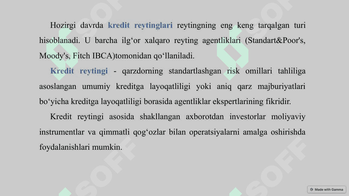 Korxonalar moliyaviy xolatini reyting baholash 8