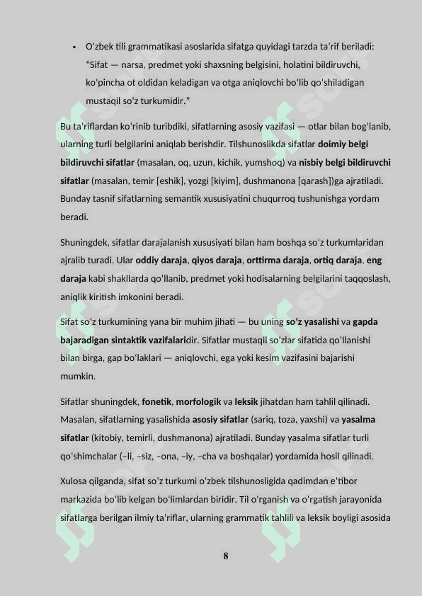 BOSHLANGʻICH SINFLARDA "SIFAT" SOʻZ TURKUMINI OʻRGANISH 8