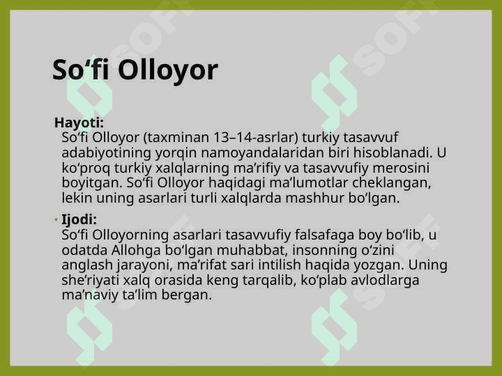 Turdi, Mashrab, So'fi Olloyor  asarlari va tasavvuf ta'limoti masalasini qiyosan tahlil qilish 8