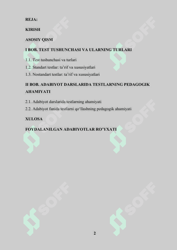 ADABIYOT DARSLARIDA TESTING AHAMIYATI (STANDART VA NOSTANDART TESTLAR) 2