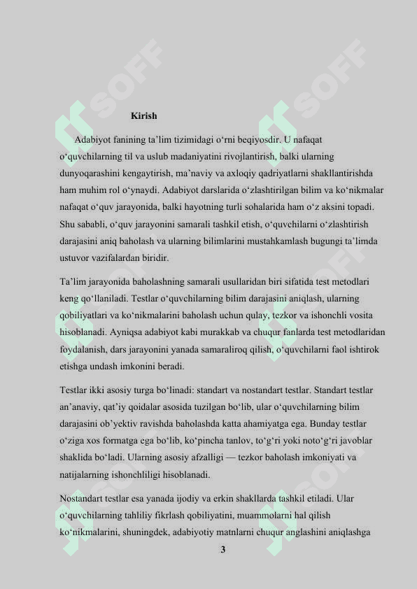 ADABIYOT DARSLARIDA TESTING AHAMIYATI (STANDART VA NOSTANDART TESTLAR) 3
