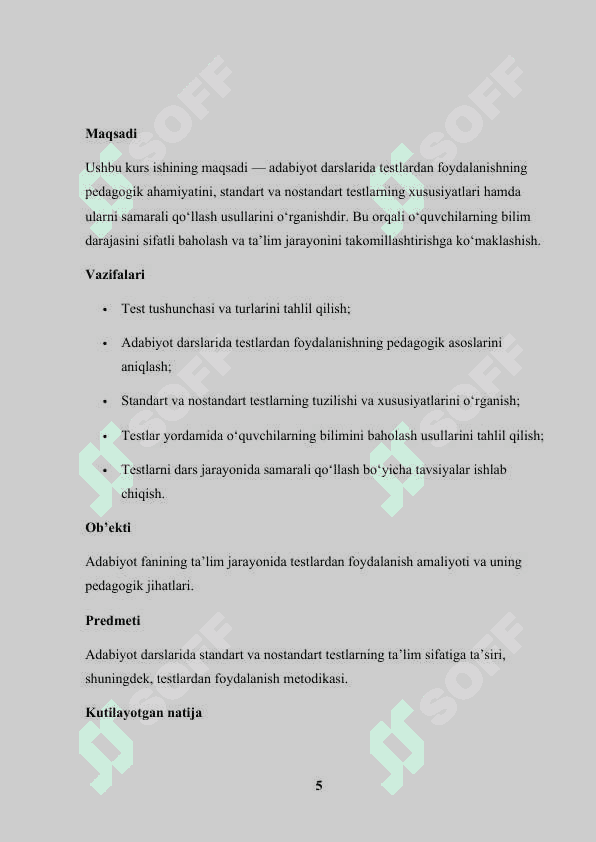 ADABIYOT DARSLARIDA TESTING AHAMIYATI (STANDART VA NOSTANDART TESTLAR) 5