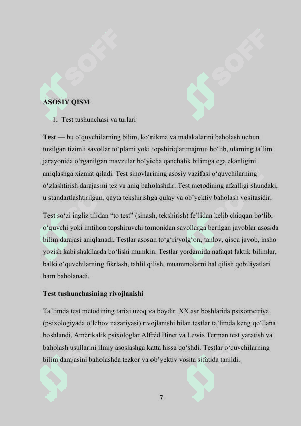 ADABIYOT DARSLARIDA TESTING AHAMIYATI (STANDART VA NOSTANDART TESTLAR) 7