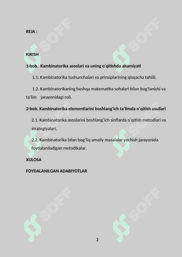 KAMBINATORIKA ELEMENTLARINI OʻQITISH METODIKASI 2