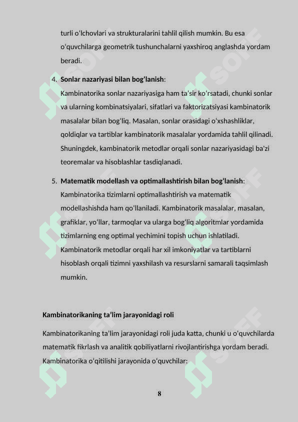 KAMBINATORIKA ELEMENTLARINI OʻQITISH METODIKASI 8