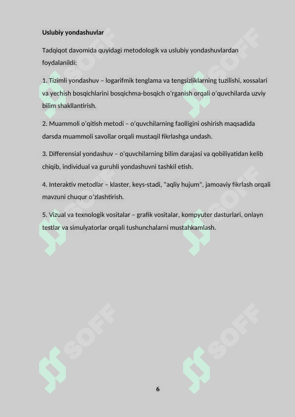 LOGARIFMIK TENGLAMA VA TENGSIZLIKLARNI OʻQITISH METODIKASI 6