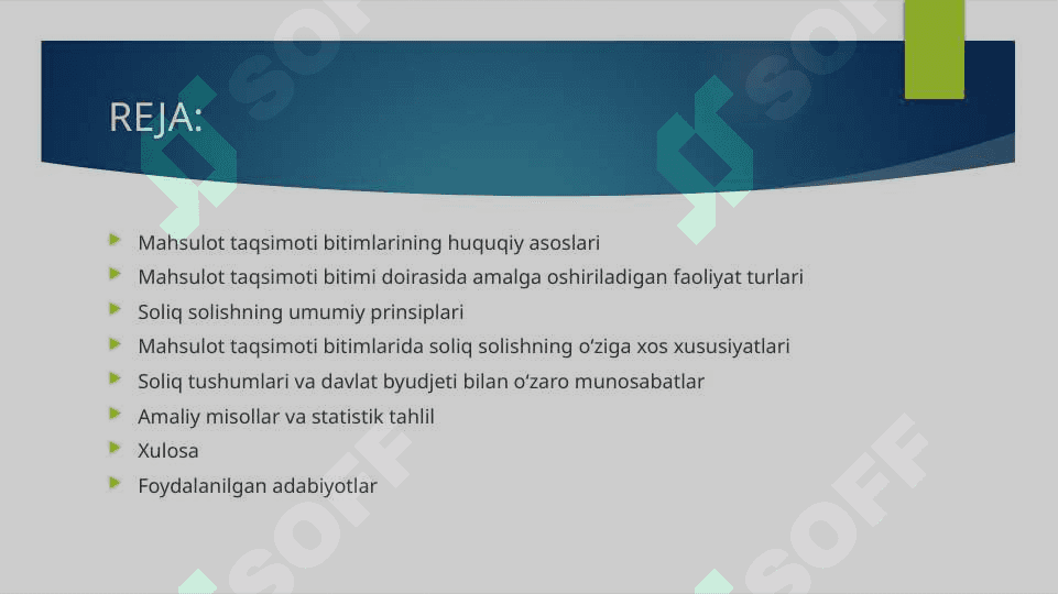 Mahsulot taqsimotiga oid bitim doirasida amalga oshiriladigan faoliyatiga soliq solishning o'ziga xos xususiyatlari. 2