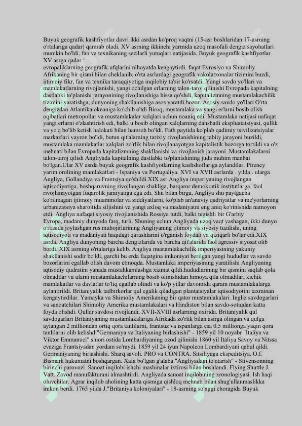 XVIII asrning birinchi yarmida Angliyaning 4